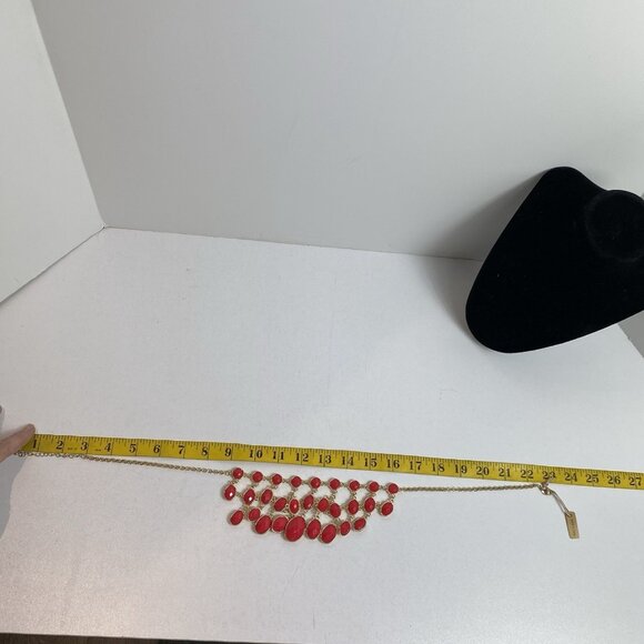 IMAN Designer Bib Necklace Reversible Pale Pink Red Gold Tone New - Picture 5 of 5